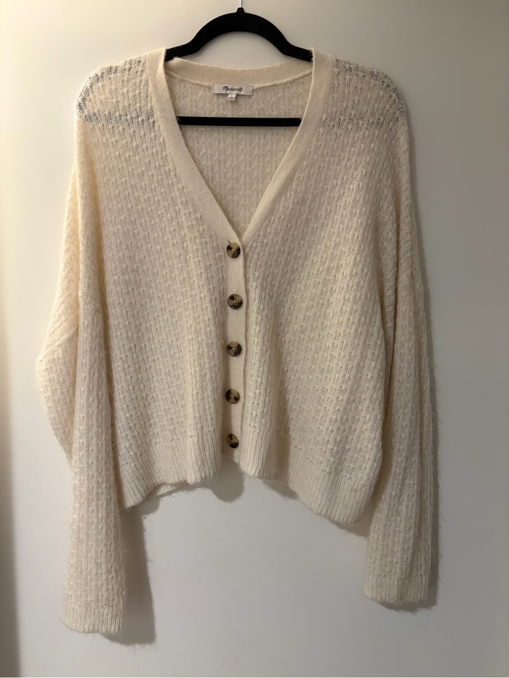 Madewell Ivory V-Neck Button Front Cardigan